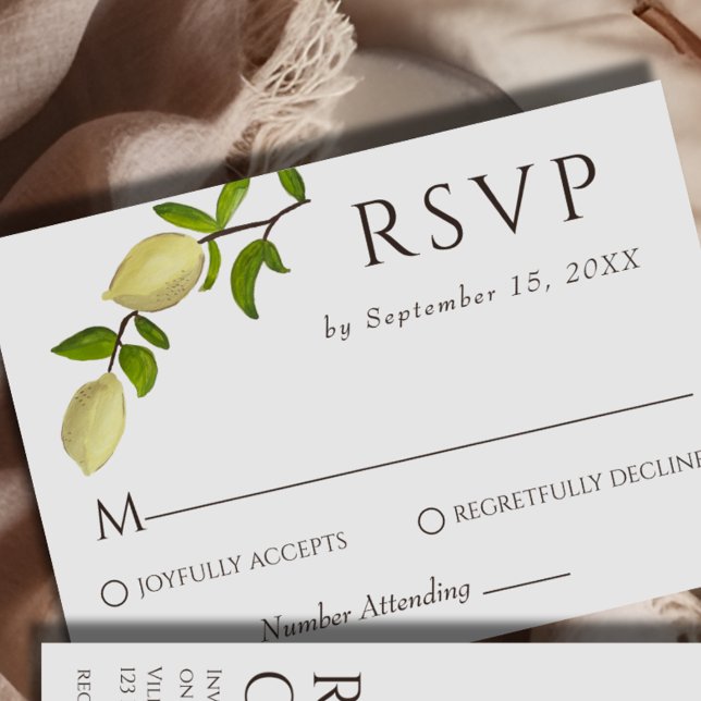 Fresh Citrus Painted Lemons Mediterranean RSVP Card (Creator Uploaded)