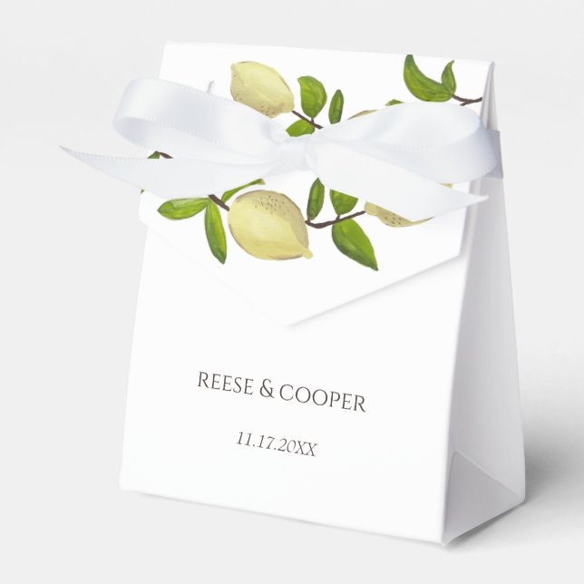 Fresh Citrus Painted Lemons Modern Mediterranean Favour Box (Front Side)