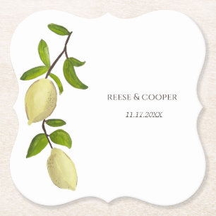 Fresh Citrus Painted Lemons Modern Mediterranean Paper Coaster