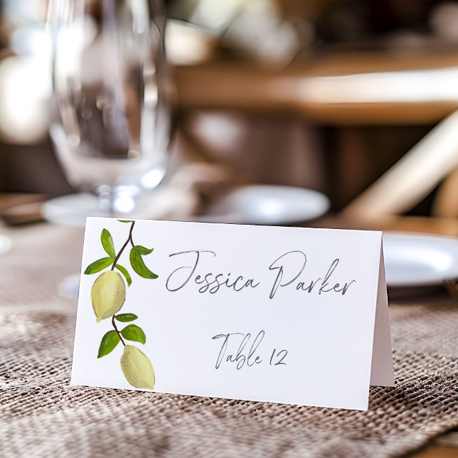 Fresh Citrus Painted Lemons Modern Mediterranean Place Card (Creator Uploaded)