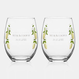 Fresh Citrus Painted Lemons Modern Mediterranean Stemless Wine Glass