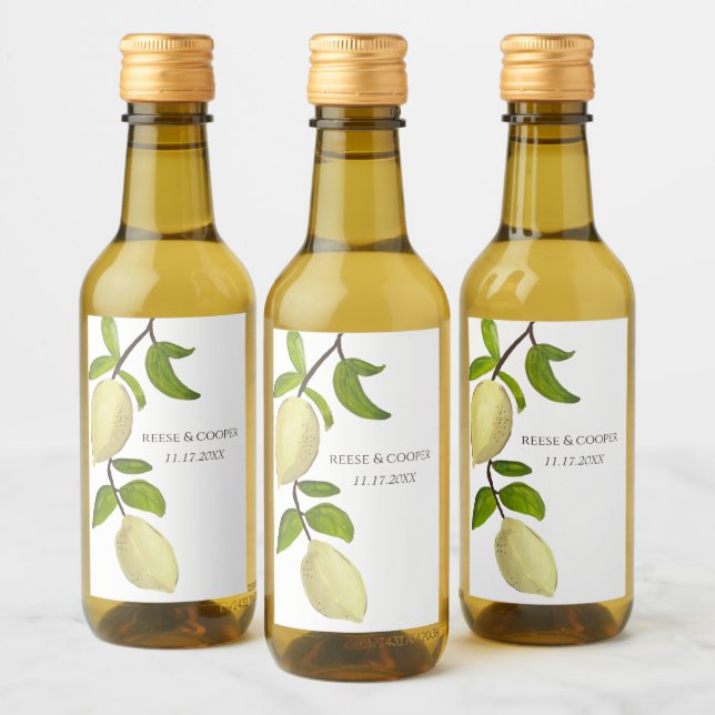 Fresh Citrus Painted Lemons Modern Mediterranean Wine Label (Bottles)