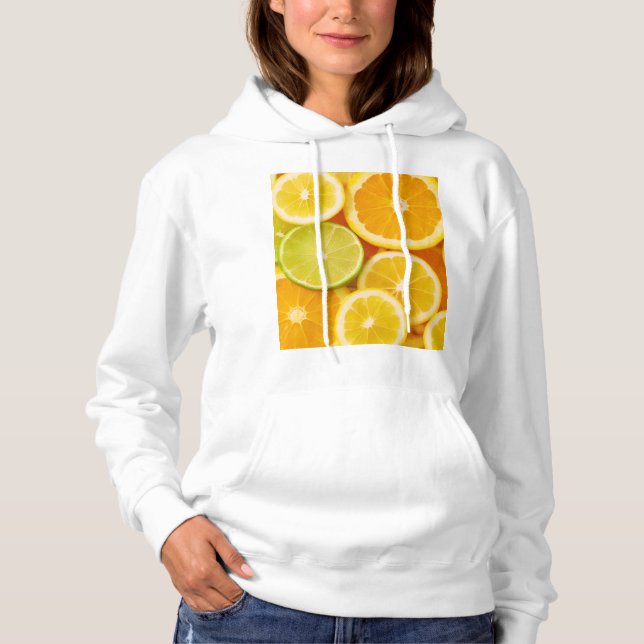 Fresh citrus patterned hooded sweat - Lemon, oran Hoodie (Front)