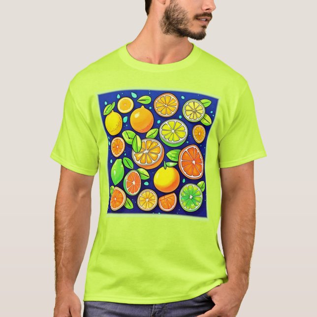 Fresh Citrus Slice Pattern T-Shirt (Front)