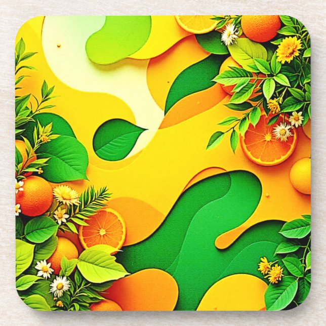 Fresh Citrus Summer Vibes Art Coaster (Front)