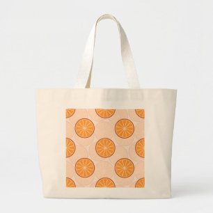 'Fresh Citrus' Vibrant Orange Pattern Large Tote Bag