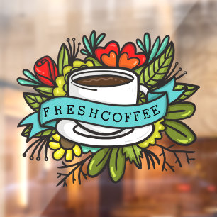 Fresh Coffee Floral Design Coffee Shop