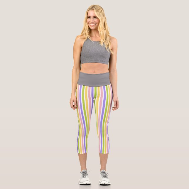 Fresh Colourful Striped Abstract Style Pattern Capri Leggings (Front)