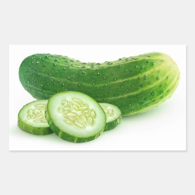 Fresh cucumber with slices rectangular sticker (Front)