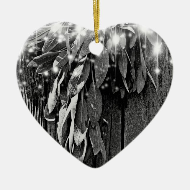 Fresh-cut Sage Barn-wood Grayscale Twinkle Lights Ceramic Tree Decoration (Front)