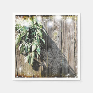 Fresh-cut Sage Barn-wood Snowflake Twinkle Lights Napkin