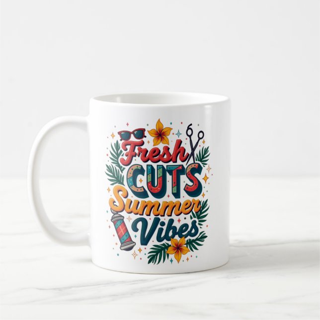 Fresh Cuts Summer Vibe Personalised Barber Shop Coffee Mug (Left)