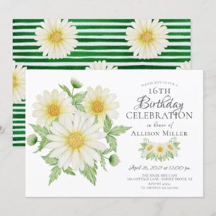 Fresh Daisy Floral 16th Birthday  Invitation