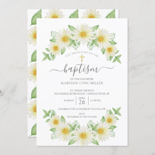 Fresh Daisy Floral Baptism Invitation