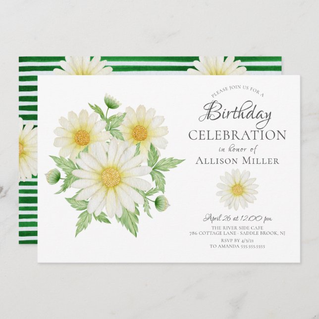 Fresh Daisy Floral Birthday  Invitation (Front/Back)