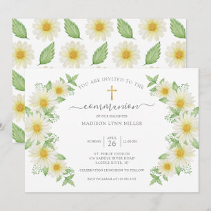 Fresh Daisy Floral First Communion Invitation