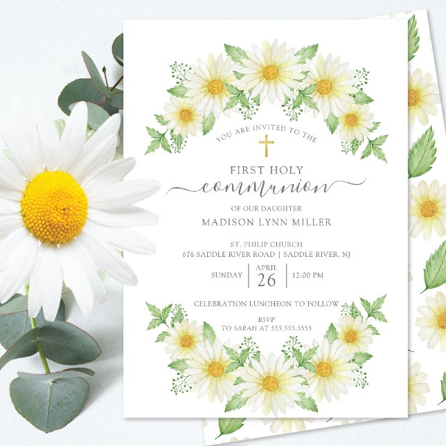 Fresh Daisy Floral First Communion Invitation (Creator Uploaded)