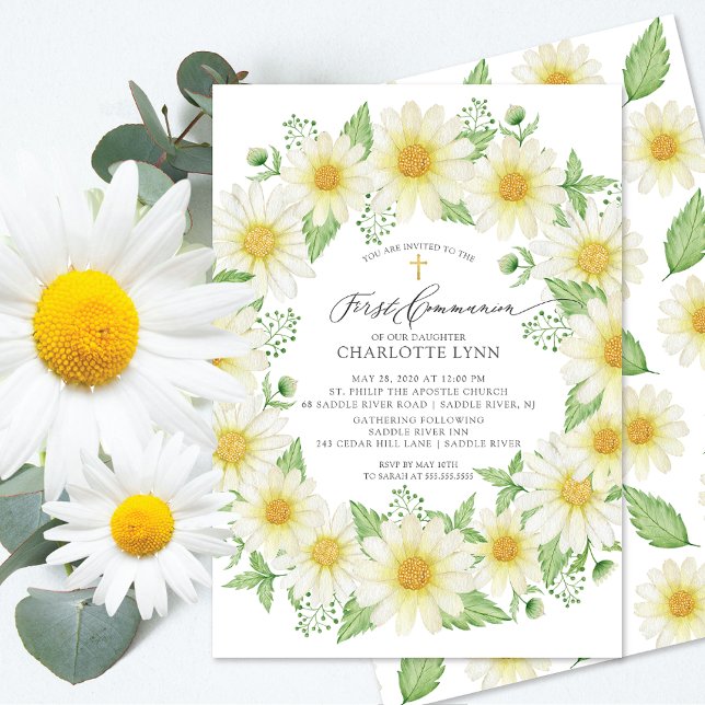 Fresh Daisy Floral First Communion Invitation (Creator Uploaded)