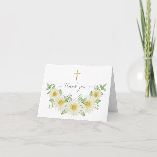 Fresh Daisy Gold Cross Thank You Note (Front)