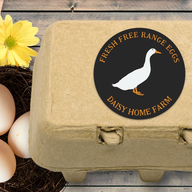 Fresh Duck Eggs Business Classic Round Sticker (Fresh free range duck egg box stickers with personalized small business name and cute duck )