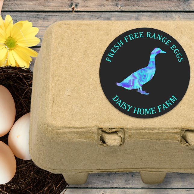 Fresh Duck Eggs Modern Business Classic Round Sticker (Fresh free range duck egg box stickers colorful cool duck with personalized business name )