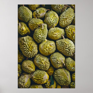 Fresh Durian Pile Close-Up with Unique Textures Poster