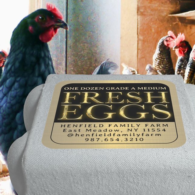 Fresh Eggs Carton Label Beveled Gold on Black (Creator Uploaded)