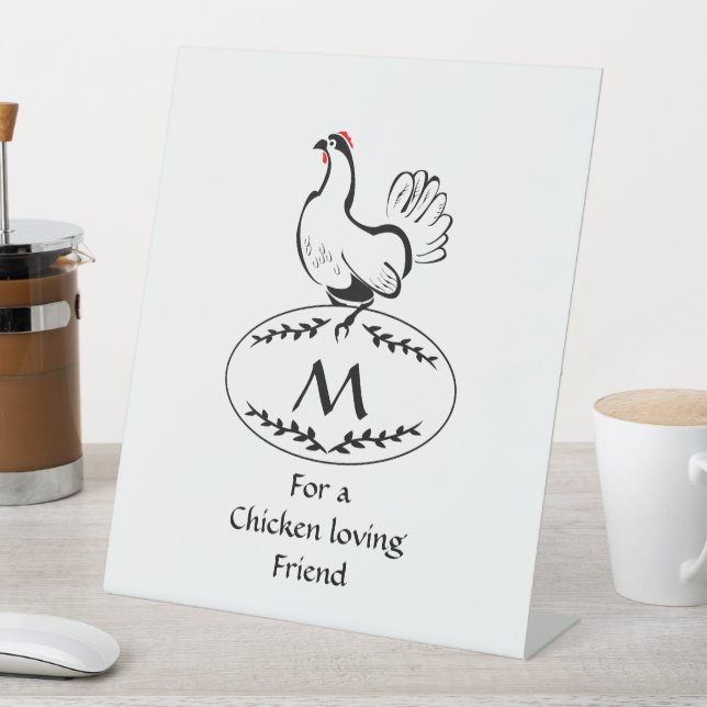 Fresh Eggs Classic Laying Hen on a Monogram Egg Pedestal Sign (In SItu)