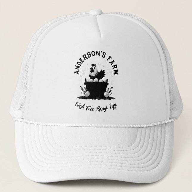 Fresh Eggs  Custom Rustic Family Farm Egg  Trucker Hat (Front)