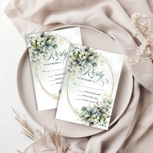 Fresh Elegance Green and Gold Eucalyptus Wedding RSVP Card