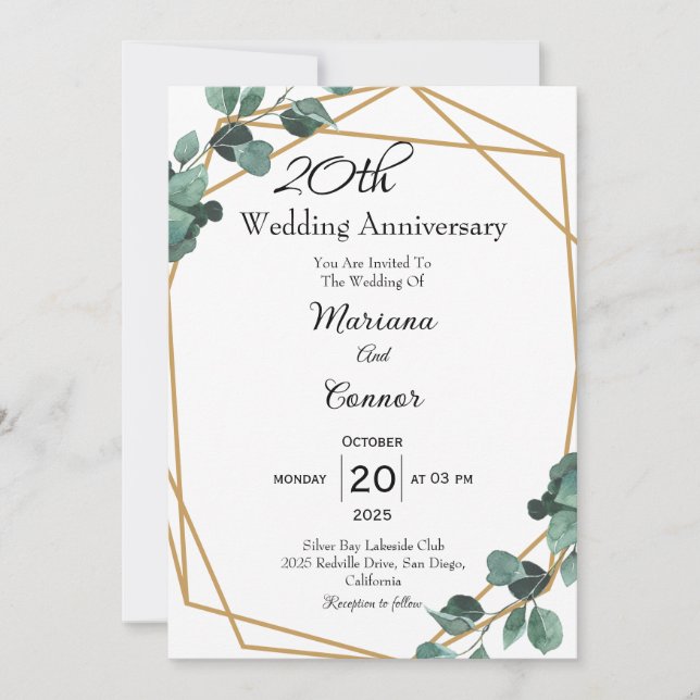 Fresh Emerald Greenery Wedding Anniversary  Invitation (Front)