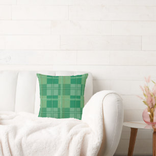 Fresh Emerald Sage Plaid Aesthetic Cushion