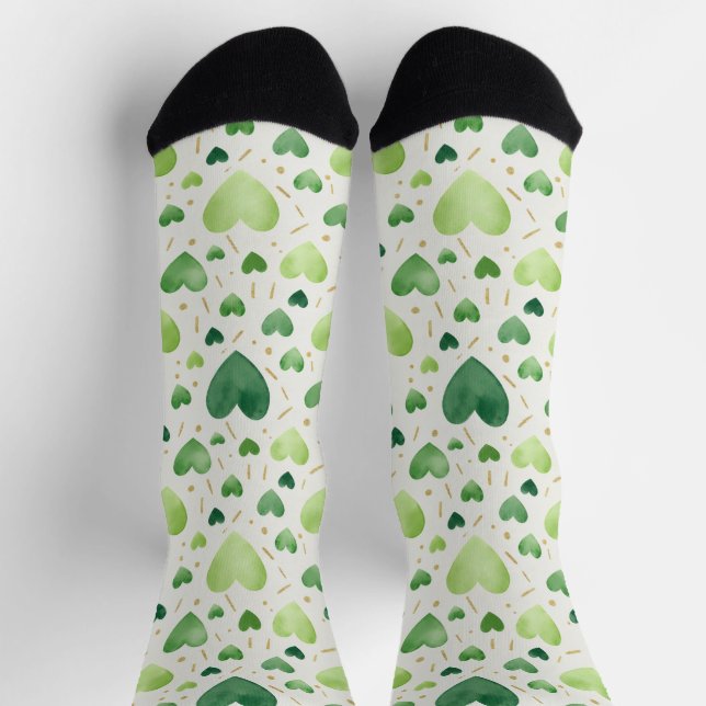 Fresh Emerald Watercolor Heart & Gold Dust Socks (Top)
