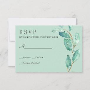 Fresh Eucalyptus Aqua Leaves Wedding RSVP Card