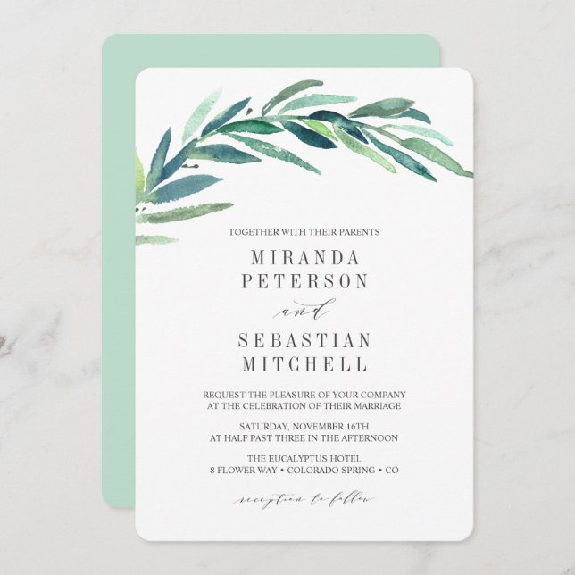 Fresh Eucalyptus Branch Leaves Botanical Wedding Invitation (Front/Back)