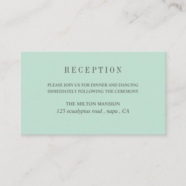 Fresh Eucalyptus leaves wedding reception Enclosure Card (Front)