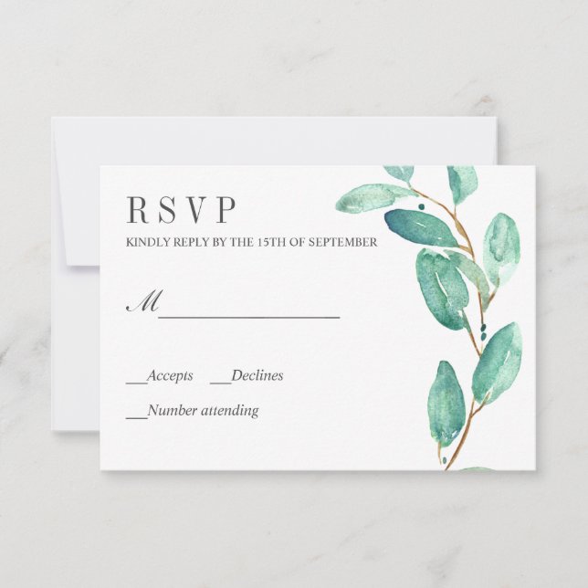 Fresh Eucalyptus Leaves Wedding RSVP (Front)
