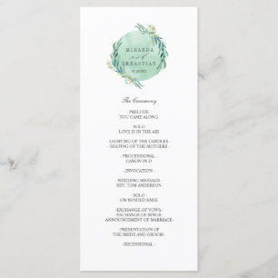 Fresh Eucalyptus wreath Elegant wedding Program Programme