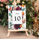 Fresh Fall Floral Elegant Table Number<br><div class="desc">A beautifully romantic and elegant table number card design featuring rich romantic colours of burgundy red, russet orange, blush pink and teal green leaves in a lovely floral border surrounding your text. Create a separate card for each of your tables at your wedding reception or other special banquet or event....</div>