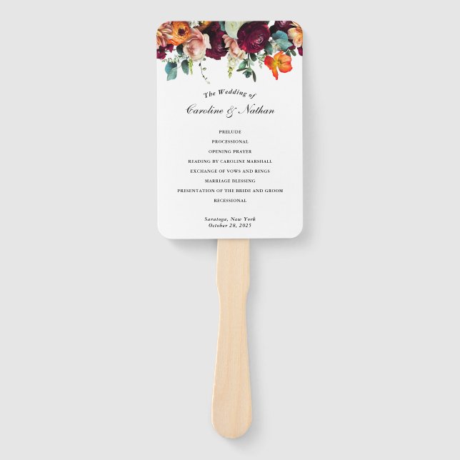 Fresh Fall Floral Wedding Program Hand Fan (Front)