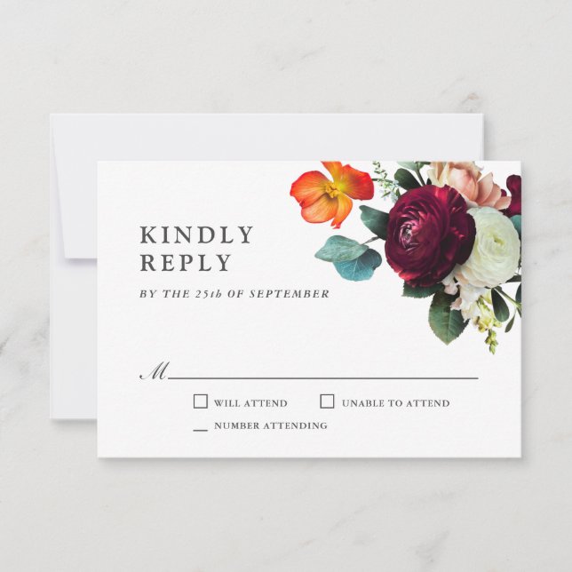 Fresh Fall Romantic Floral Wedding RSVP (Front)