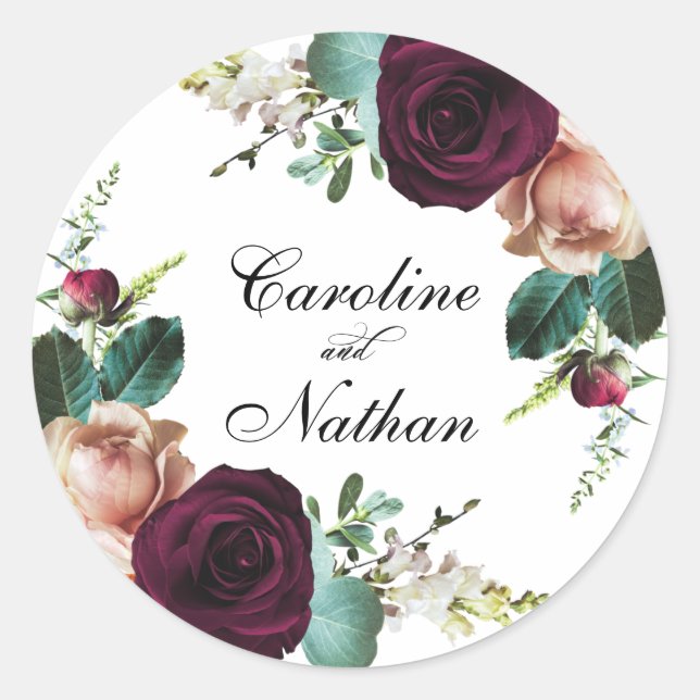 Fresh Fall Rustic Elegant Floral Wedding Classic Round Sticker (Front)