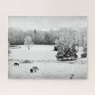 Fresh Fallen Snow at the Horse Ranch - 16x20 inch Jigsaw Puzzle