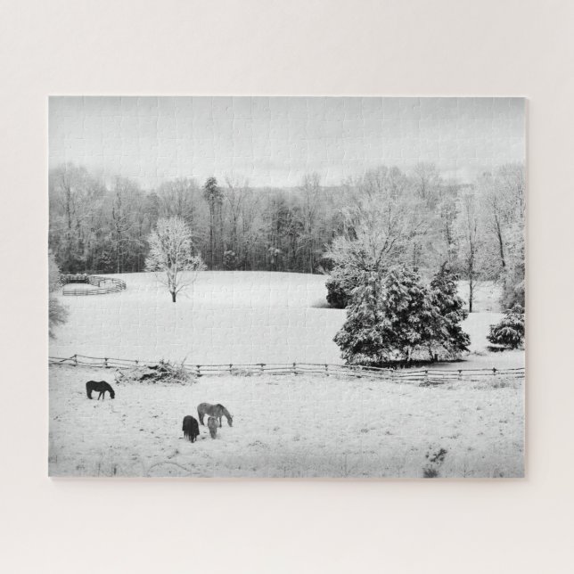 Fresh Fallen Snow at the Horse Ranch - 16x20 inch Jigsaw Puzzle (Horizontal)