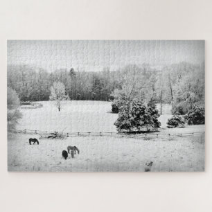 Fresh Fallen Snow at the Horse Ranch - 20x30 inch Jigsaw Puzzle