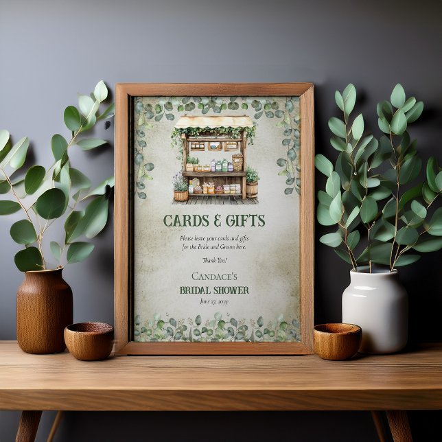 Fresh Farmer's Market Farm Stand Cards and Gifts Poster (Fresh Off the Market Farmer's Stand and Eucalyptus Bridal Shower Cards and Gifts Sign Poster)