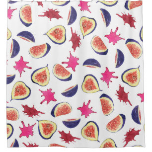 Fresh Figs Pink Juice Watercolor Shower Curtain