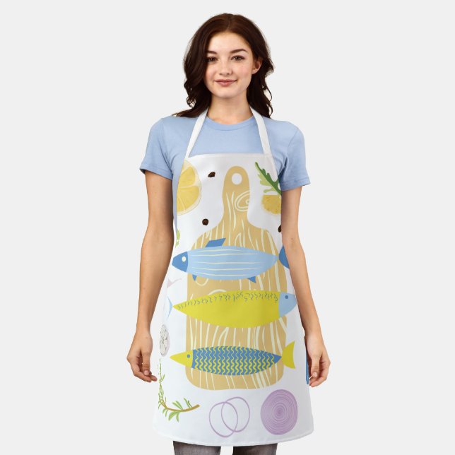 Fresh Fish Cutting Board Kitchen Apron (Worn)