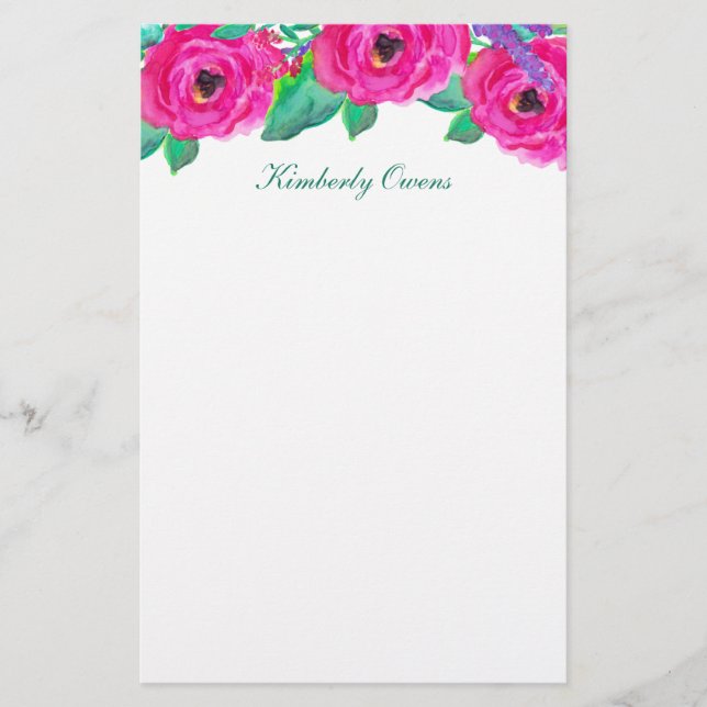 Fresh Florals Personalised Stationery Paper (Front)