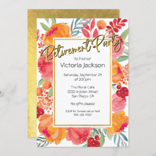 Fresh Flowers Gold Foil Retirement Party Invites